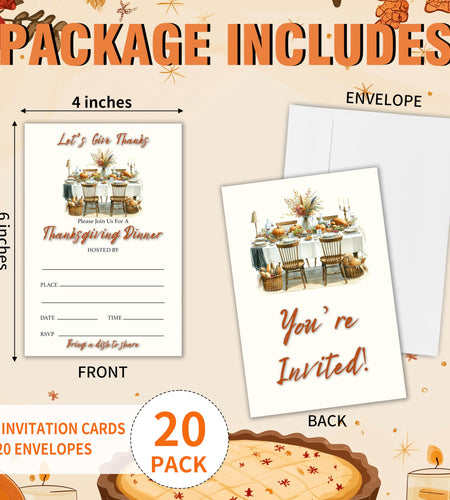 Yhtmbf 20 Thanksgiving Party Invitations with Envelopes 4x6 Let's Give Thanks
