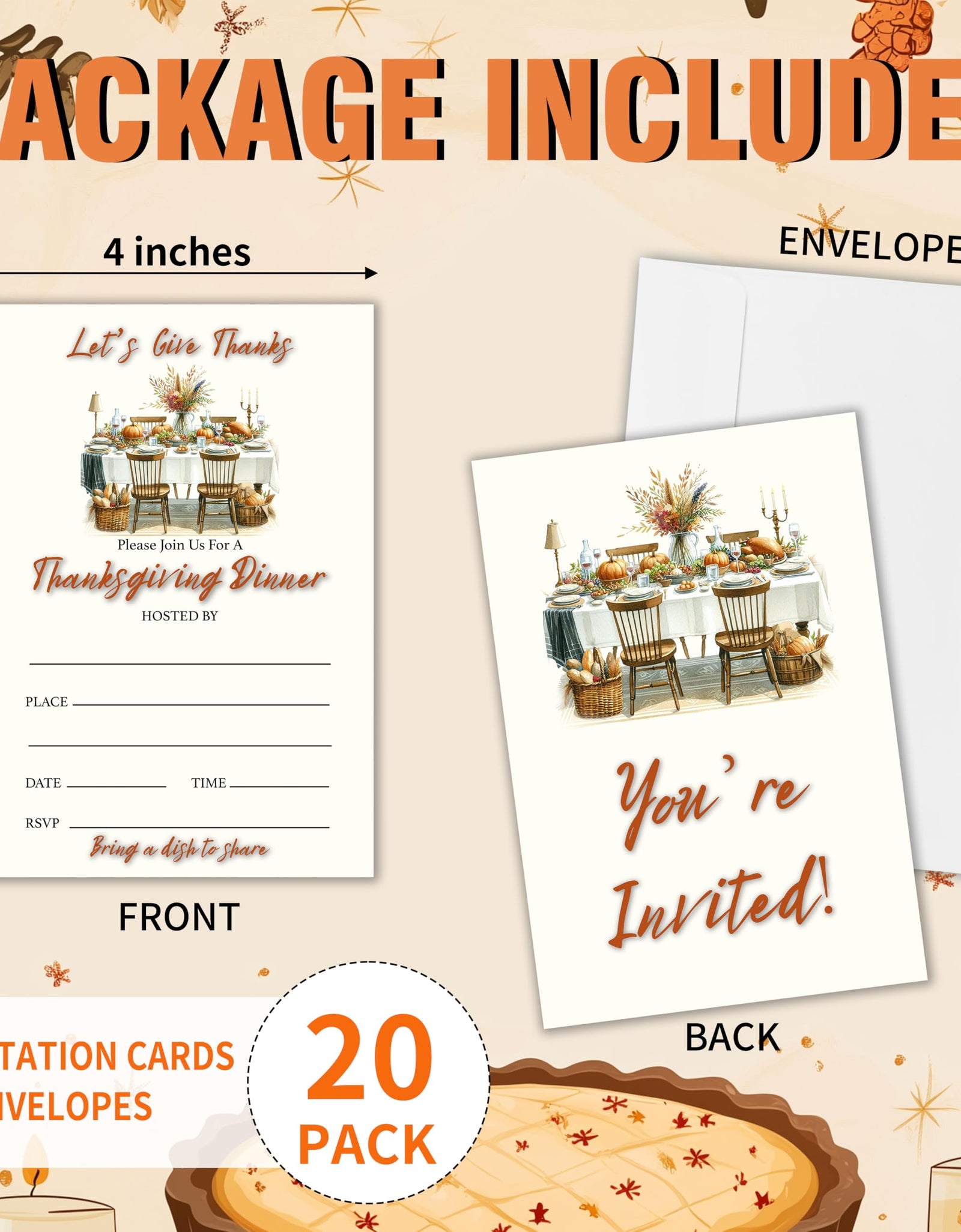 Yhtmbf 20 Thanksgiving Party Invitations with Envelopes 4x6 Let's Give Thanks
