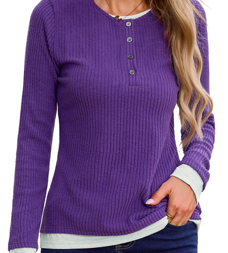 Gardenwed Women's Long Sleeve Sweater Tunic Loose Fit Purple Size S