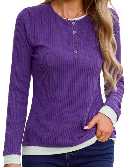 Load image into Gallery viewer, Gardenwed Women's Long Sleeve Sweater Tunic Loose Fit Purple Size S
