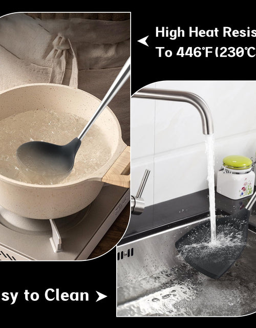 Load image into Gallery viewer, FJNATINH Silicone Spatula Turner Ladle Skimmer Set Stainless Steel Wood 4Pc
