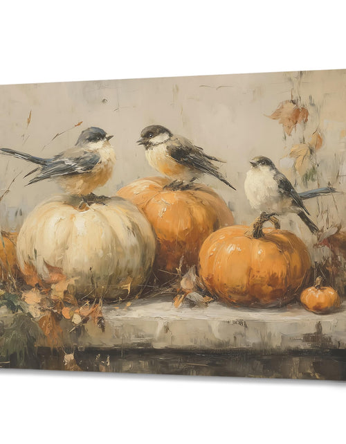 Load image into Gallery viewer, Pugwak Vintage Fall Pumpkin Bird Wall Art Canvas Print 11x14 Inch Landscape
