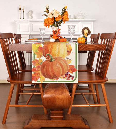 LULUXENIA Thanksgiving Table Runner Maple Leaves Pumpkin Fall Decor 13x72 Inch