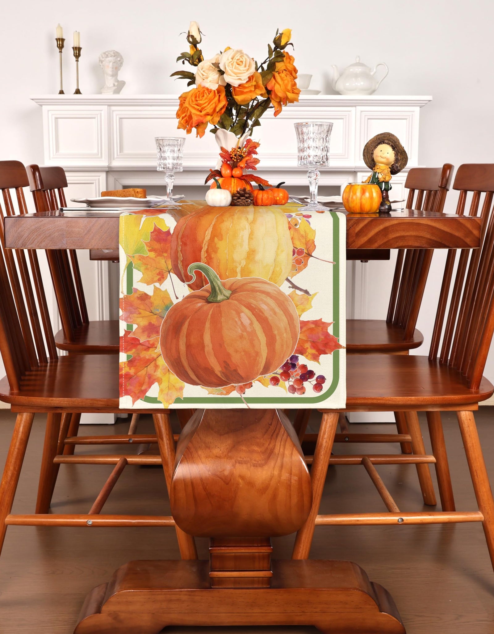LULUXENIA Thanksgiving Table Runner Maple Leaves Pumpkin Fall Decor 13x72 Inch