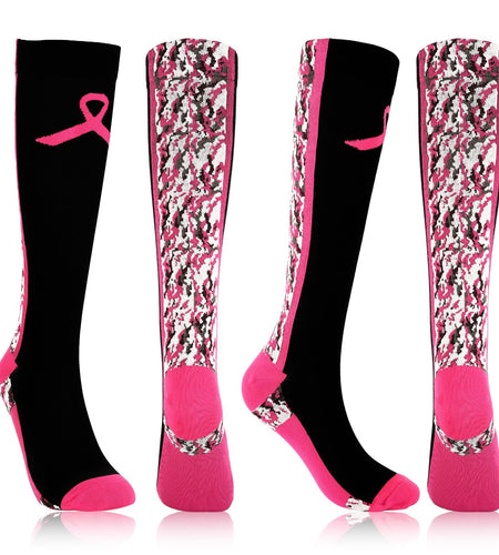 YLOLUL Breast Cancer Awareness Socks Black Camouflage Polyester Womens Size L