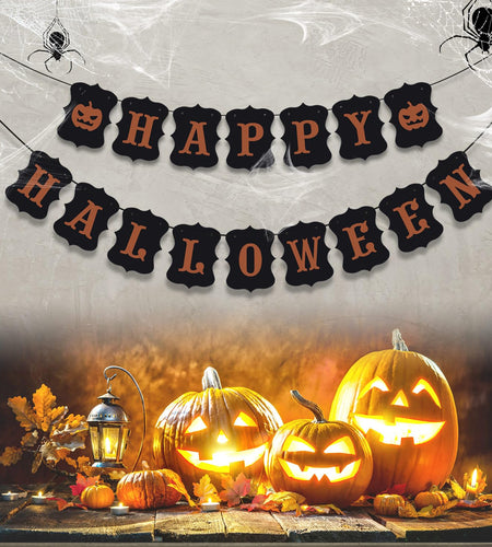ERKOON Happy Halloween Banner Bunting Pumpkin Sign Wall Decor Party