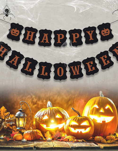 Load image into Gallery viewer, ERKOON Happy Halloween Banner Bunting Pumpkin Sign Wall Decor Party
