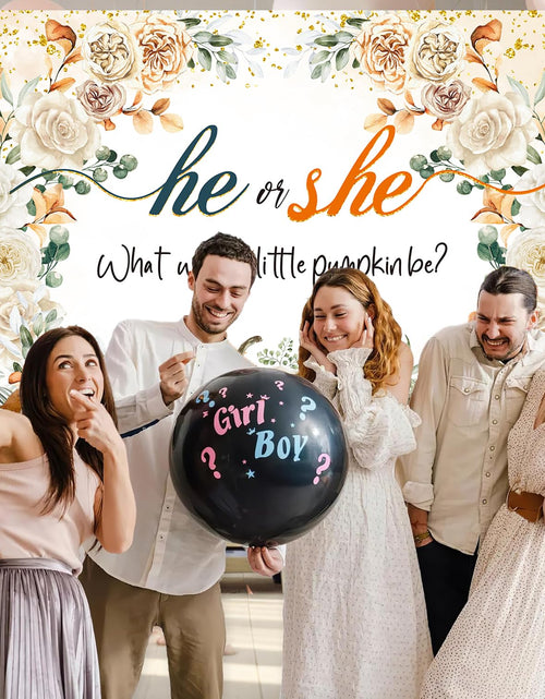 Load image into Gallery viewer, CUMIA Autumn Pumpkin Gender Reveal Backdrop 7x5FT Orange Fall Photo Prop
