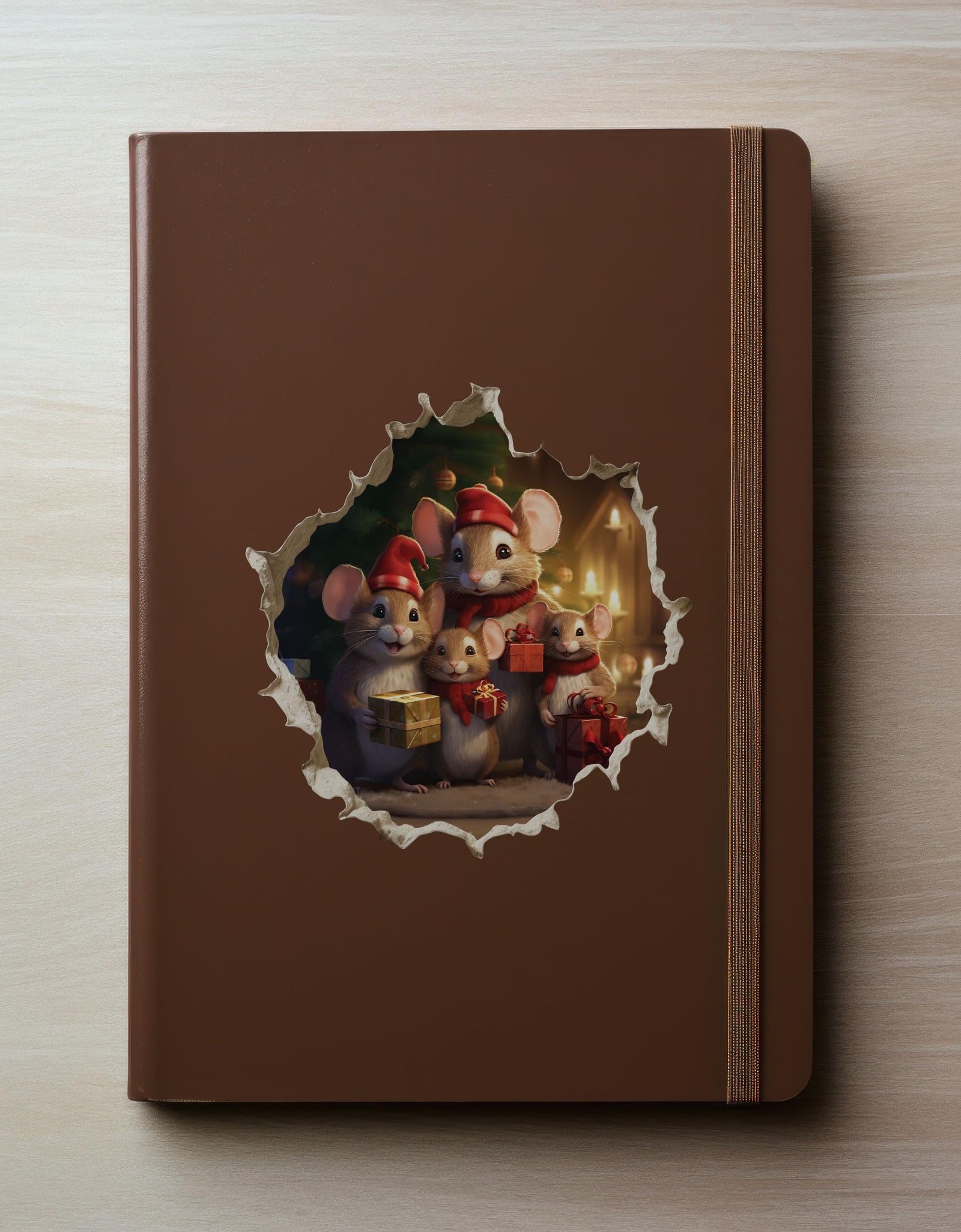 My Wonderful Walls Christmas Family Mouse Hole Decal 3D Effect 5x5 Multi