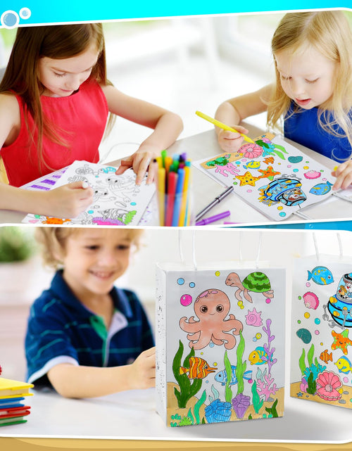 Load image into Gallery viewer, Yaomiao 24 Pcs Color Your Own Kraft Paper Tote Bags Sea Blue
