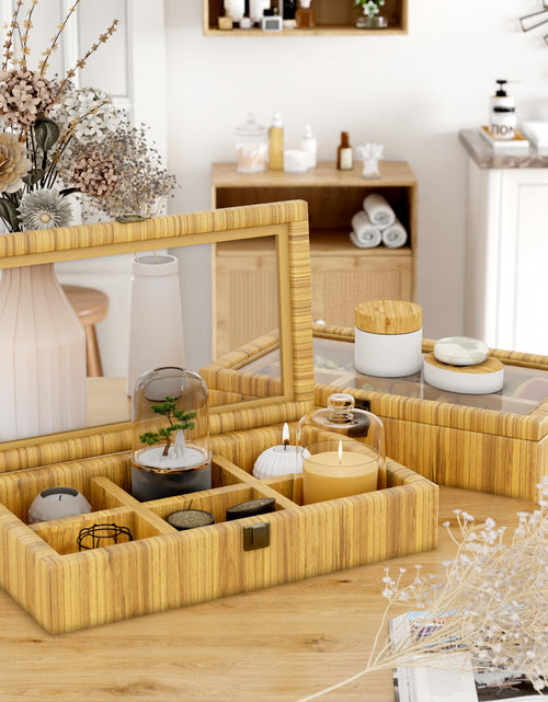 Load image into Gallery viewer, Fllamo Rattan Storage Box with Lid 6 Compartments Brown 11.8x7.8x3in
