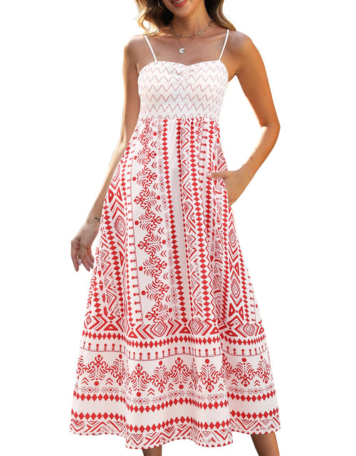 Load image into Gallery viewer, Gardenwed Women's Floral Maxi Dress Spaghetti Strap Smocked Bodice Red Size L
