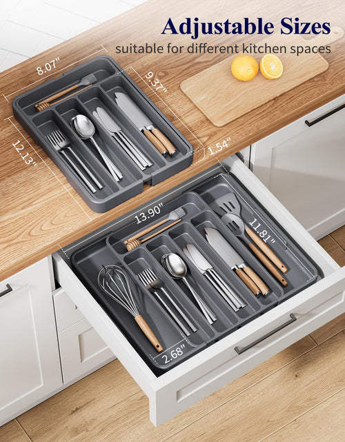 Load image into Gallery viewer, Kitsure Adjustable Cutlery Drawer Organizer Tray Grey 12.13x1.54x8.07-13.9"
