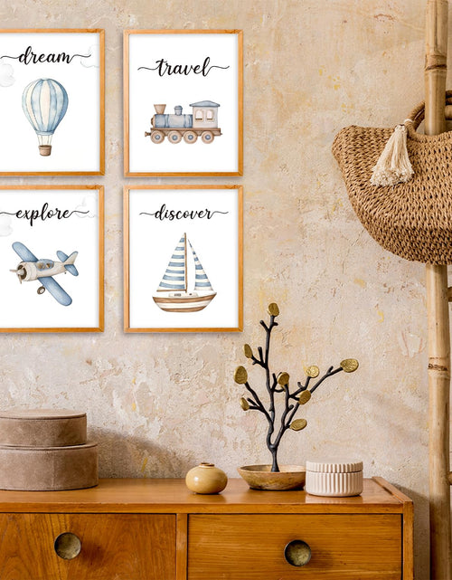 Load image into Gallery viewer, VIIJJUE Nursery Wall Art Set 4 Transportation Prints 8x10 Watercolor Blue
