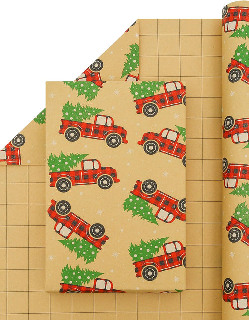 Load image into Gallery viewer, CAMKUZON Kraft Christmas Wrapping Paper Roll Vintage Red Black Plaid 17.4 Inch
