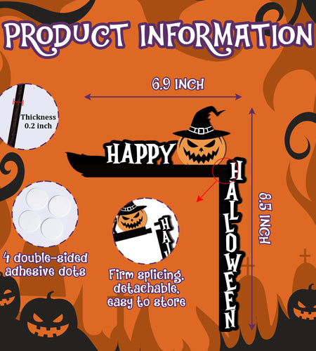 SIXEIGHT Halloween Pumpkin Witch Hat Door Corner Sign Decoration 8.5x6.9"