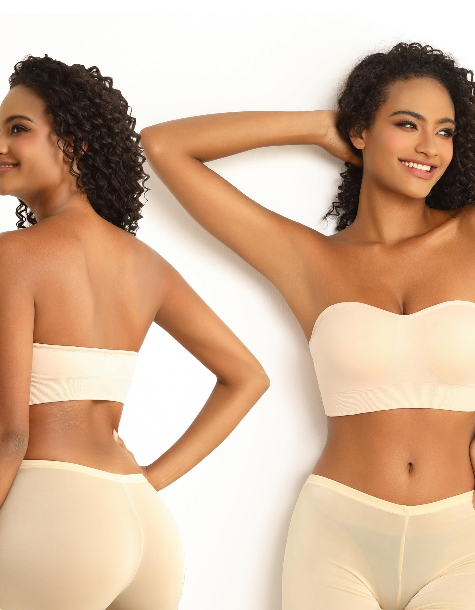 PRETTYWELL Strapless Padded Bandeau Bra Wireless Seamless Beige Size M