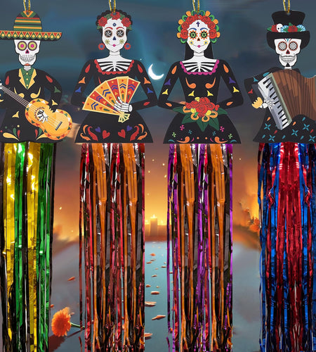 Aovaely 4PCS Day of the Dead Sugar Skull Hanging Decorations Dia De Los Muertos