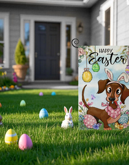 Load image into Gallery viewer, EKOREST Easter Garden Flag 12x18in Double Sided Watercolor Dachshund Dog

