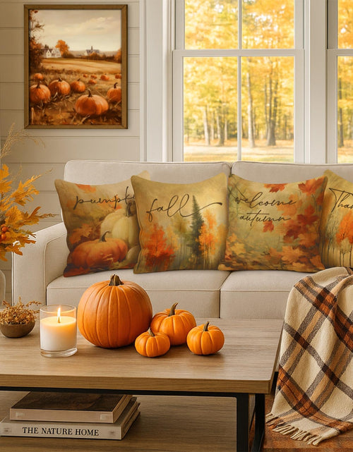 Load image into Gallery viewer, Benjia 20x20 Throw Pillow Covers Set of 4 Watercolor Forest Pumpkin Autumn
