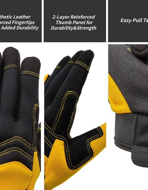 Load image into Gallery viewer, SAVJOB Women's Light-Duty Work Gloves Faux Leather Yellow Size Small
