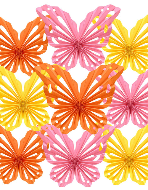 Load image into Gallery viewer, SUNBEAUTY Butterfly Paper Fans Wall Decor Set of 9 Party Paper Decorations
