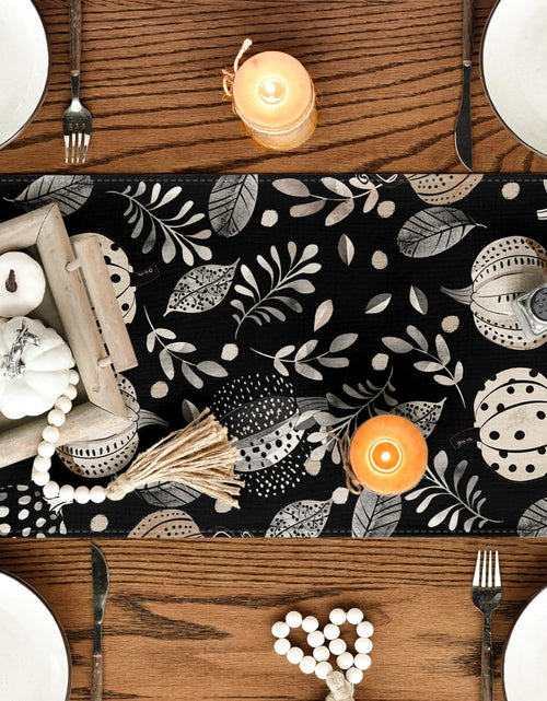 Load image into Gallery viewer, Artoid Mode Harvest Pumpkin Darkness Floral Table Runner Black 13x90 Inch
