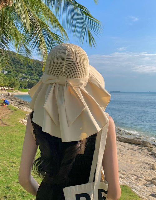 Load image into Gallery viewer, CAOCEFA Womens UPF50 Mesh Sun Hat Wide Brim Neck Flap Off White
