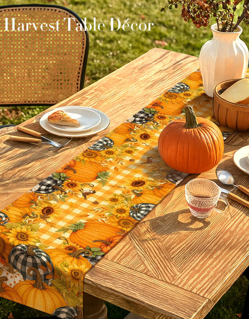 Load image into Gallery viewer, Miss Adola Pumpkin Plaid Fall Table Runner 13x72 Sunflower Decor

