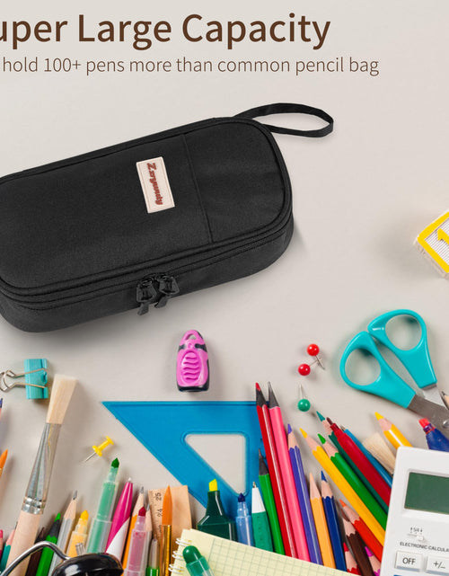 Load image into Gallery viewer, Zzrywuty Large Zipper Pen Case Pencil Pouch for Office Travel Black

