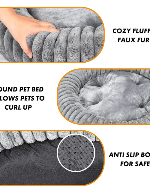 Load image into Gallery viewer, MINGT Donut Cat Bed Ultra-Soft Fluffy Round Small Pet Bed Grey 16x16x5in
