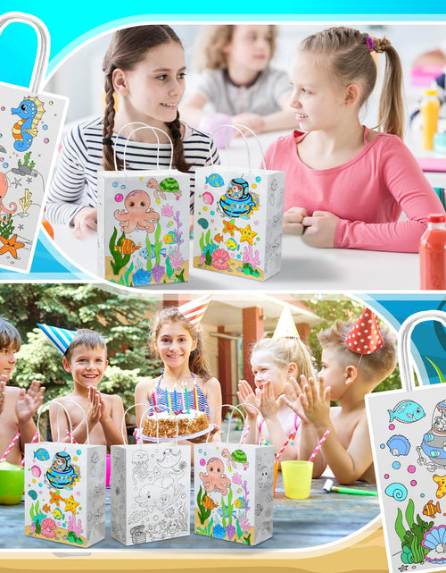Load image into Gallery viewer, Yaomiao 24 Pcs Color Your Own Kraft Paper Tote Bags Sea Blue
