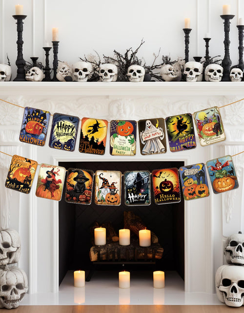Load image into Gallery viewer, ICWJTGZ Vintage Halloween Banner 15 Pcs Retro Pumpkin Witch Paper Set A01
