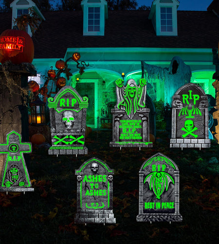 CiniQy Halloween Tombstones 6 Pack Light Up 16.5x11.5" Waterproof Outdoor Decor