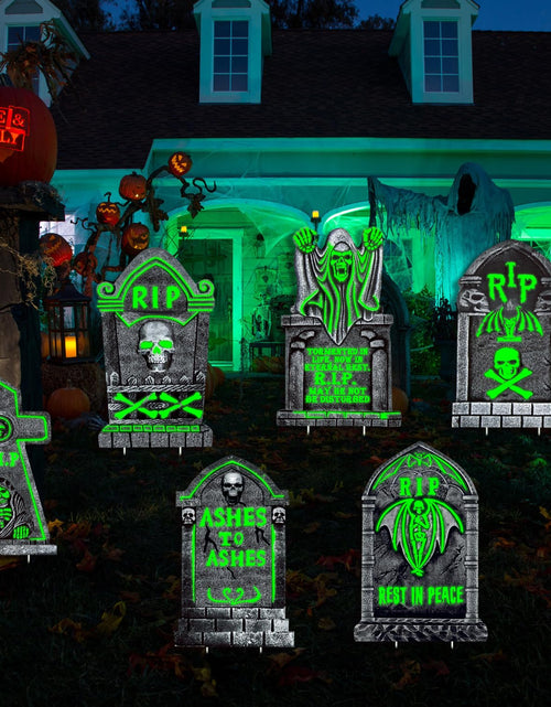 Load image into Gallery viewer, CiniQy Halloween Tombstones 6 Pack Light Up 16.5x11.5" Waterproof Outdoor Decor
