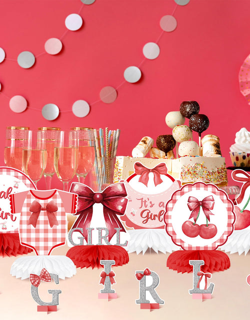Load image into Gallery viewer, ArowlWesh Red Bow Baby Shower Honeycomb Centerpiece Table Decoration
