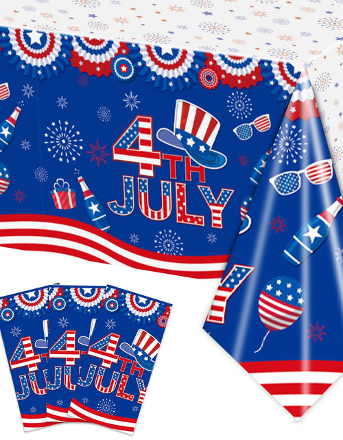 Load image into Gallery viewer, Rejoice Bunny 3-Pack 4th of July Disposable Tablecloths 54x108 Inches Plastic
