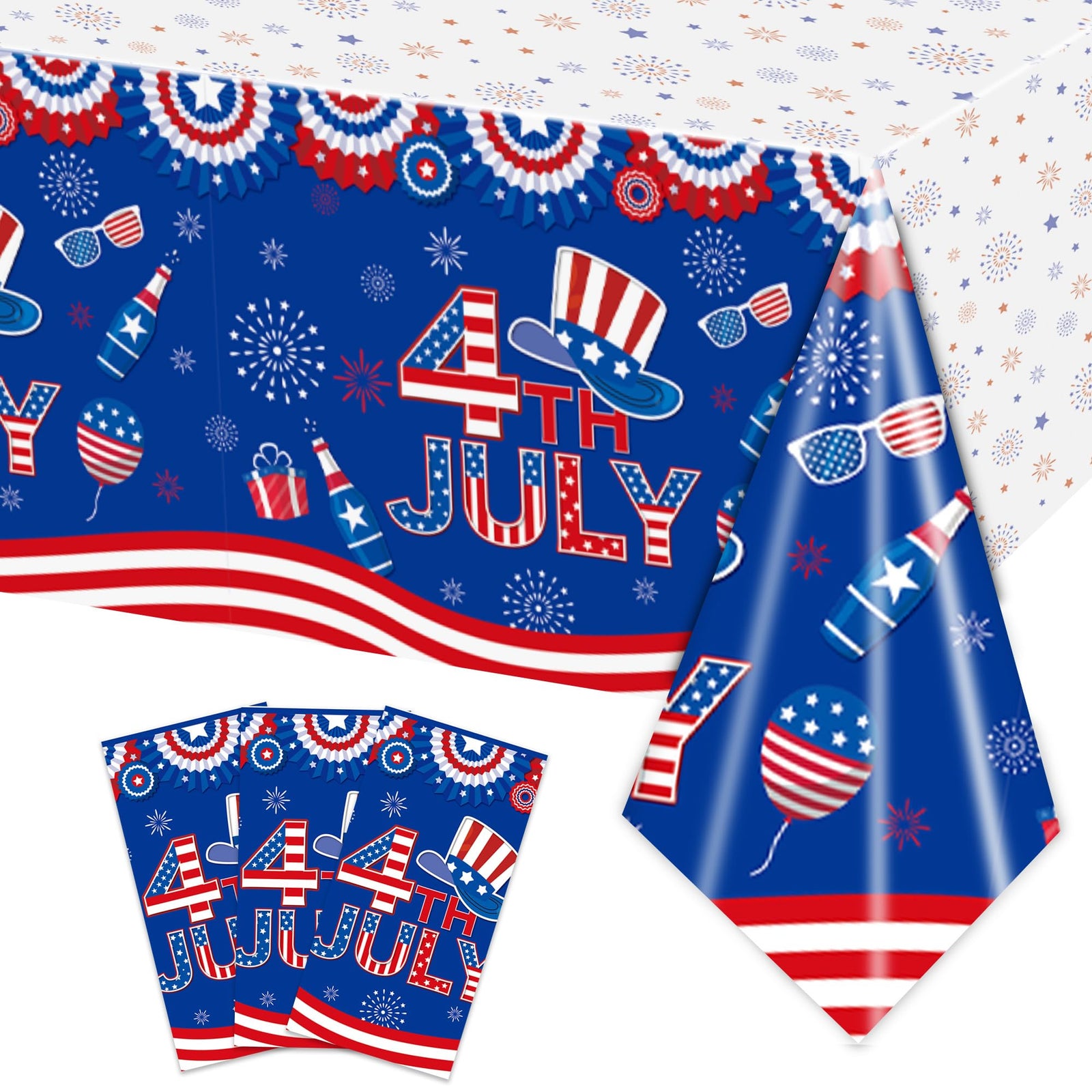 Rejoice Bunny 3-Pack 4th of July Disposable Tablecloths 54x108 Inches Plastic