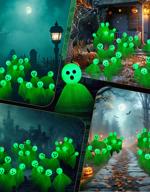Load image into Gallery viewer, VIHOSE 6 Pack 36 LED Green Solar Halloween Ghost Pathway Lights Outdoor
