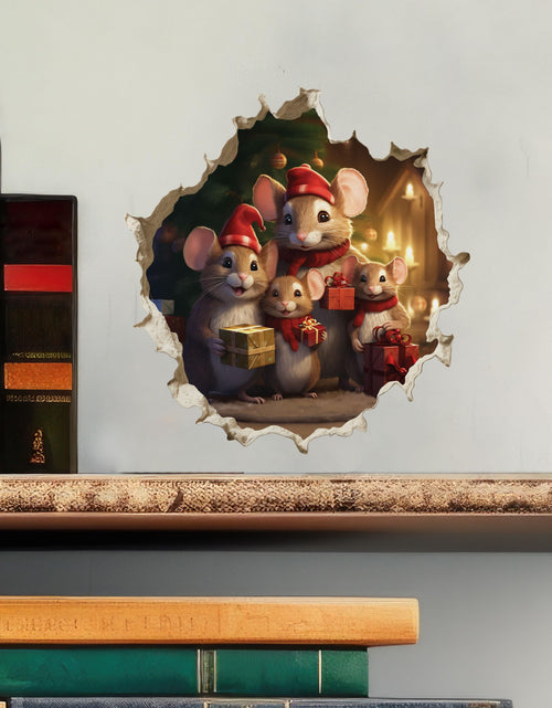 Load image into Gallery viewer, My Wonderful Walls Christmas Family Mouse Hole Decal 3D Effect 5x5 Multi
