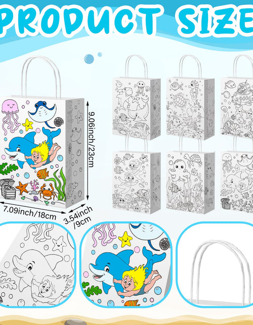 Load image into Gallery viewer, Yaomiao 24 Pcs Color Your Own Kraft Paper Tote Bags Sea Blue
