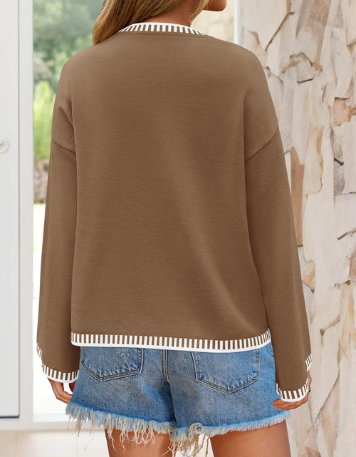 Load image into Gallery viewer, ZESICA Women's Oversized Ribbed Knit Sweater Crewneck Brown Size S
