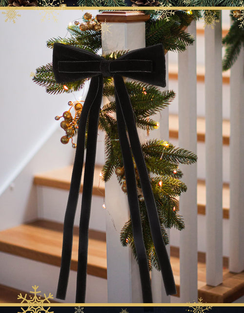 Load image into Gallery viewer, Simgoing Black Velvet Bows Christmas Ornaments 12 Pcs 10x4.5 Inch Rustic
