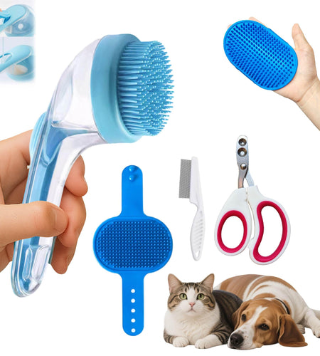 Yutaohui 4-in-1 Pet Bath Brush Kit with Comb Clipper for Dogs Cats
