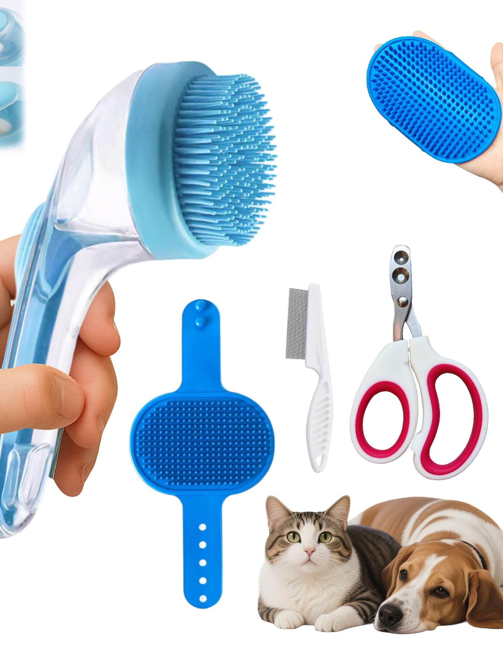 Yutaohui 4-in-1 Pet Bath Brush Kit with Comb Clipper for Dogs Cats