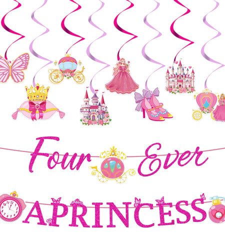 Romart Princess 4th Birthday Party Decorations 2 Banners 8 Swirls Pink Lavender
