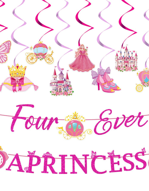 Load image into Gallery viewer, Romart Princess 4th Birthday Party Decorations 2 Banners 8 Swirls Pink Lavender
