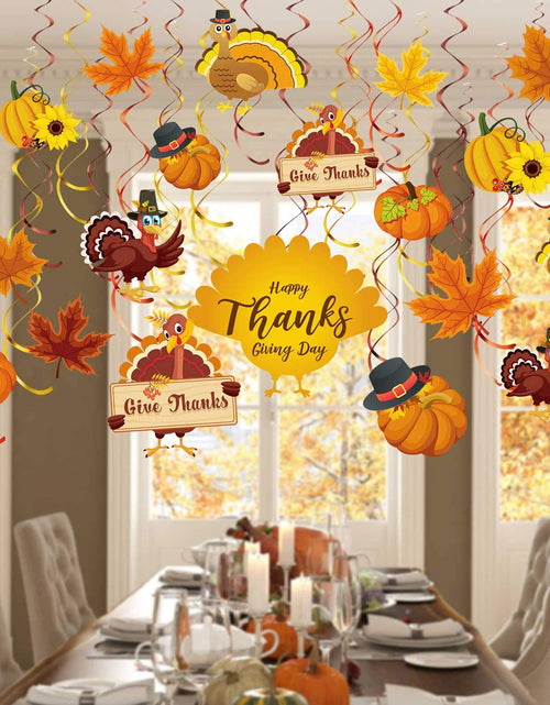 Load image into Gallery viewer, Blulu Thanksgiving Hanging Swirls Decorations Turkey Pumpkin Maple 30 Count
