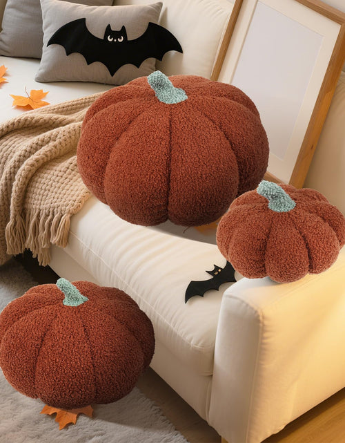 Load image into Gallery viewer, RoseCraft Pumpkin Throw Pillows 3Pc Brown 12/10/8in Fall Thanksgiving
