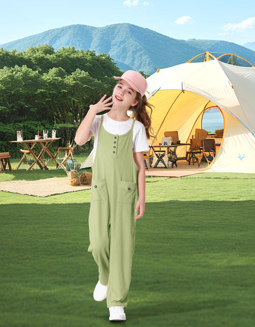 Load image into Gallery viewer, Rolanko Girls Jumpsuit Spaghetti Strap Romper Wide Leg Pockets Green Size 10-11Y
